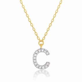 Luminesce Lab Diamond C Initial Pendant in 9ct Yellow Gold with Adjustable 45cm Chain