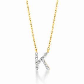 Luminesce Lab Diamond K Initial Pendant in 9ct Yellow Gold on Adjustable 45cm Chain