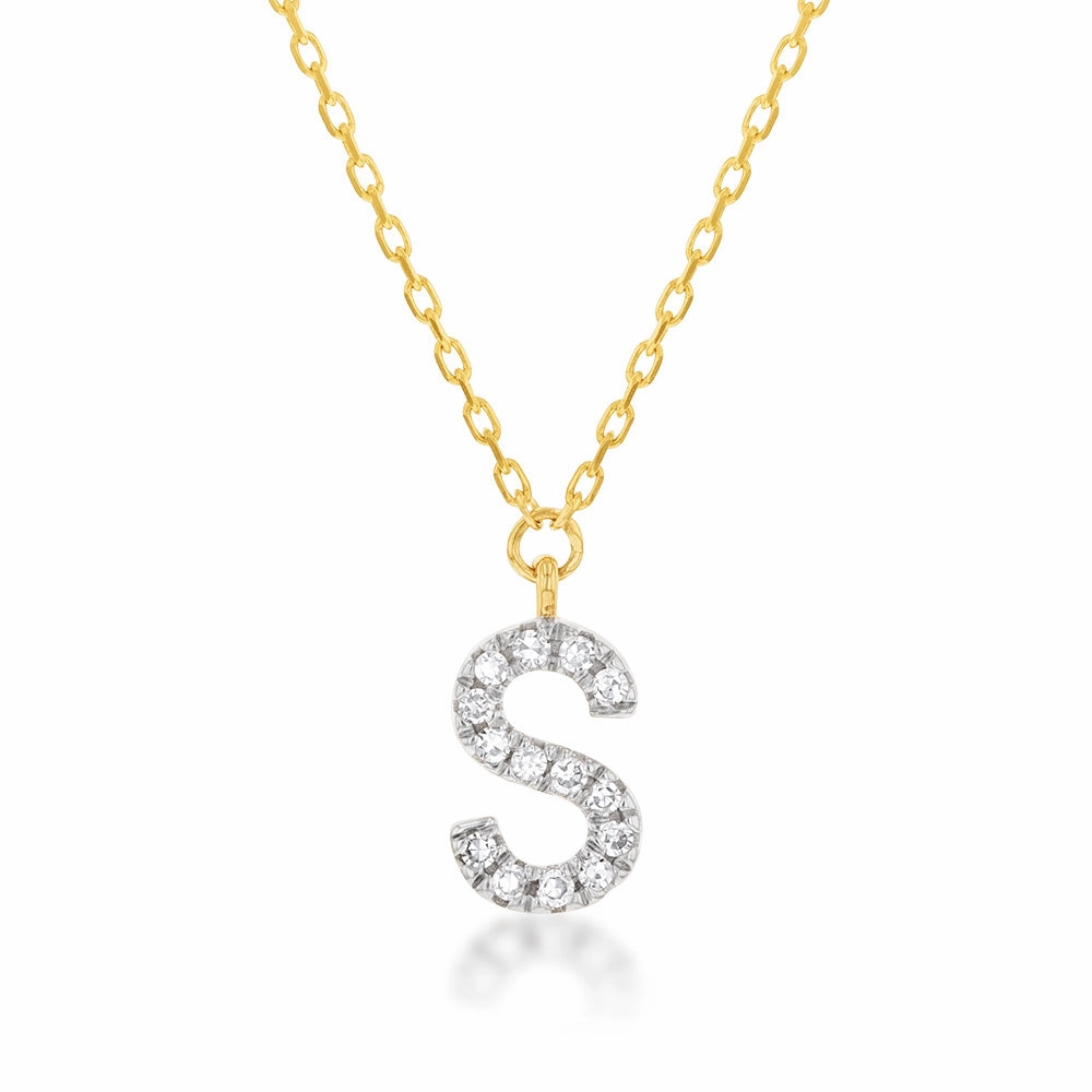 Luminesce Lab Diamond S Initial Pendant in 9ct Yellow Gold on Adjustable 45cm Chain
