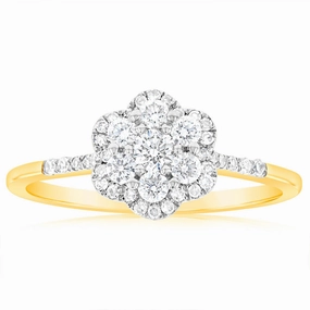 Luminesce Lab Grown 0.50 Carat Ring with 41 Diamonds Set in 9 Carat Yellow Gold