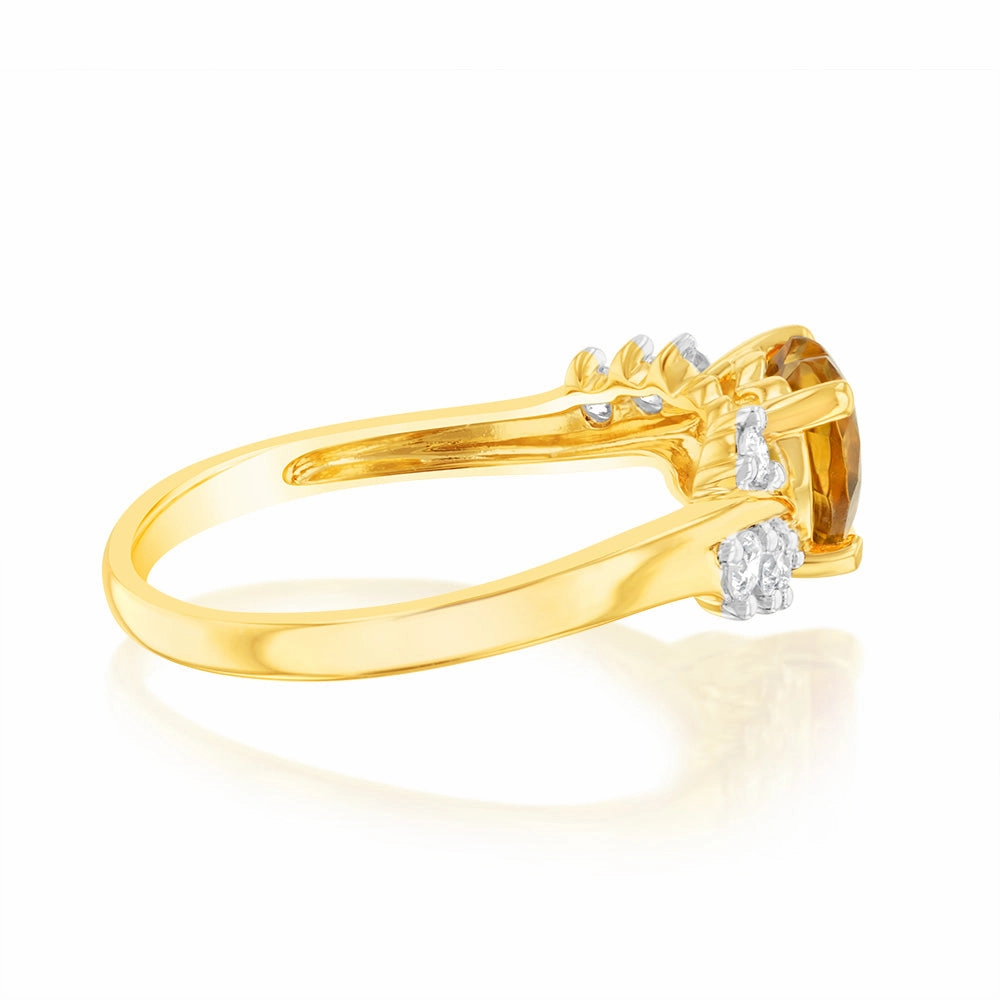 Luminesce Lab Grown 0.75 Carat Citrine Heart Ring with 1/5 Carat of Diamonds in 9ct Yellow Gold