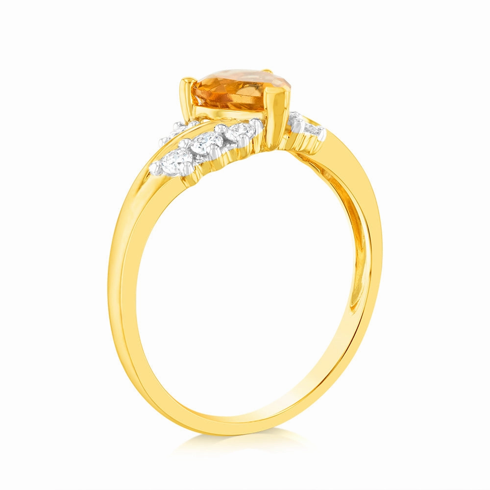 Luminesce Lab Grown 0.75 Carat Citrine Heart Ring with 1/5 Carat of Diamonds in 9ct Yellow Gold