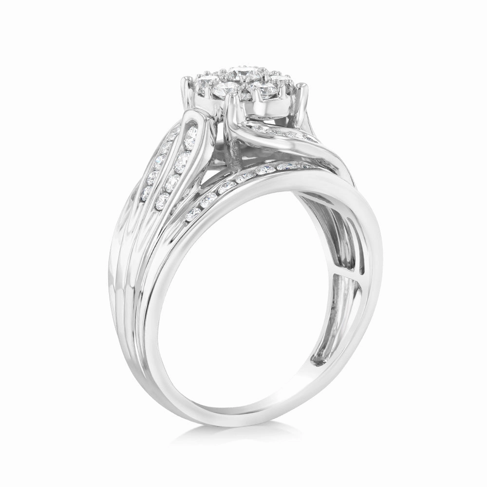 Luminesce Lab Grown 10ct White Gold 1 Carat Diamond Cluster Ring