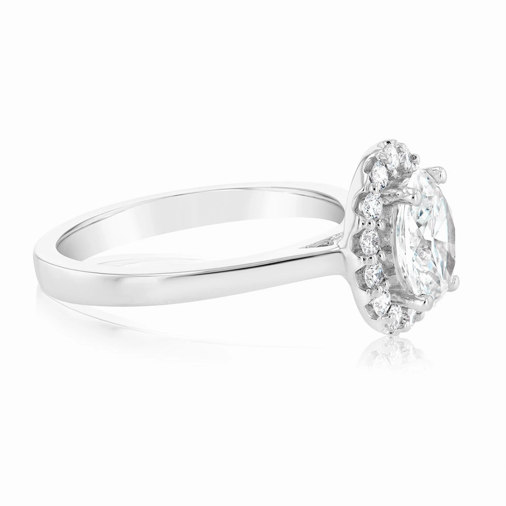 Luminesce Lab Grown 18ct White Gold 1.3 Carat Diamond Oval Halo Ring