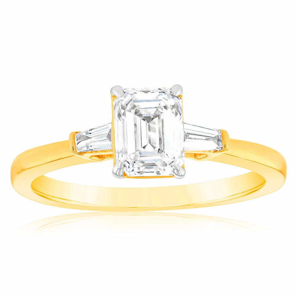 Luminesce Lab Grown 18ct Yellow Gold 1.1 Carat Emerald Diamond Engagement Ring