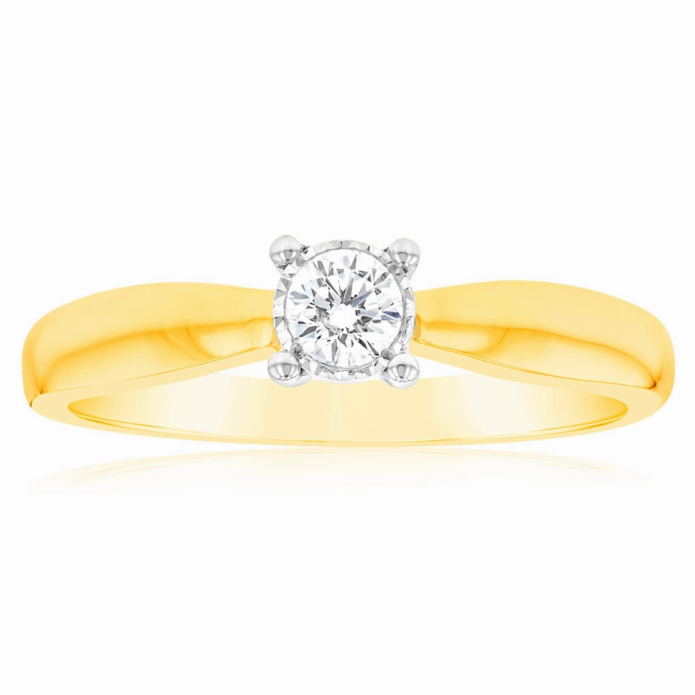 Luminesce Lab Grown 1/10 Carat Diamond 4 Claw Ring in 9ct Yellow Gold