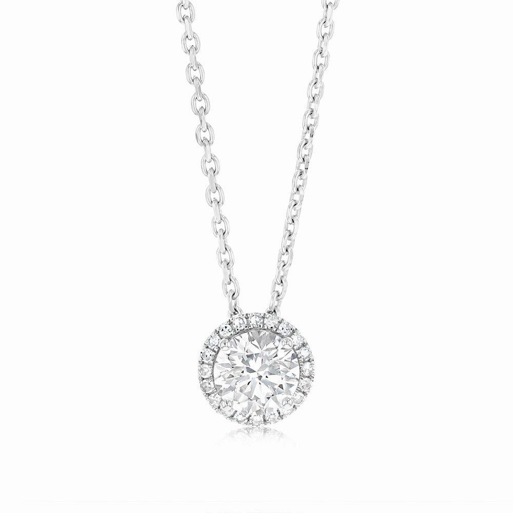 Luminesce Lab Grown 1.10 Carat Diamond Solitaire Halo Pendant Sterling Silver