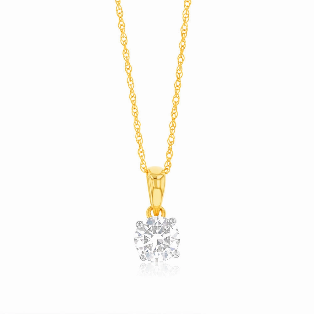 Luminesce Lab Grown 1/2 Carat Diamond Solitaire Pendant on 9ct Yellow Gold Adjustable Chain
