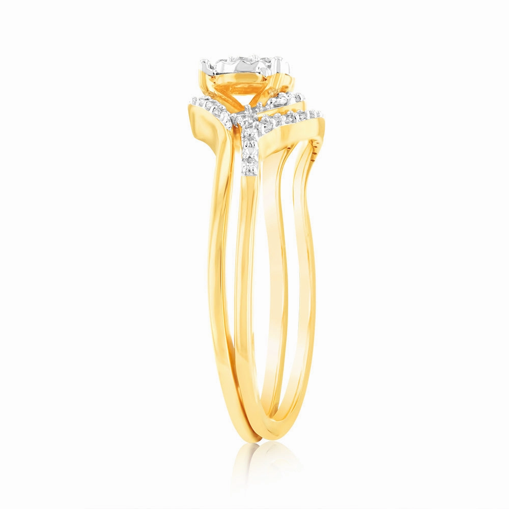 Luminesce Lab Grown 1/5 Carat Diamond Bridal Ring Set in 9ct Yellow Gold