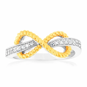 Luminesce Lab Grown 1/6 Carat Diamond Infinity Ring in 9ct Yellow Gold & Sterling Silver