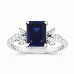 Luminesce Lab Grown 1.75 Carat Created Sapphire 1/4 Carat Diamond Ring in 9ct White Gold