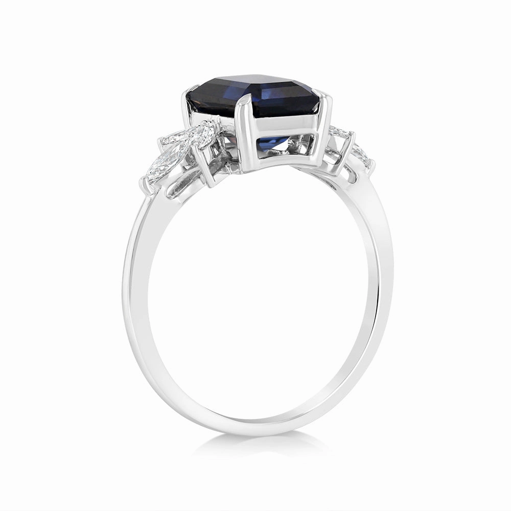 Luminesce Lab Grown 1.75 Carat Created Sapphire 1/4 Carat Diamond Ring in 9ct White Gold