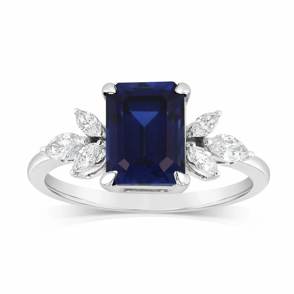 Luminesce Lab Grown 1.75 Carat Created Sapphire 1/4 Carat Diamond Ring in 9ct White Gold