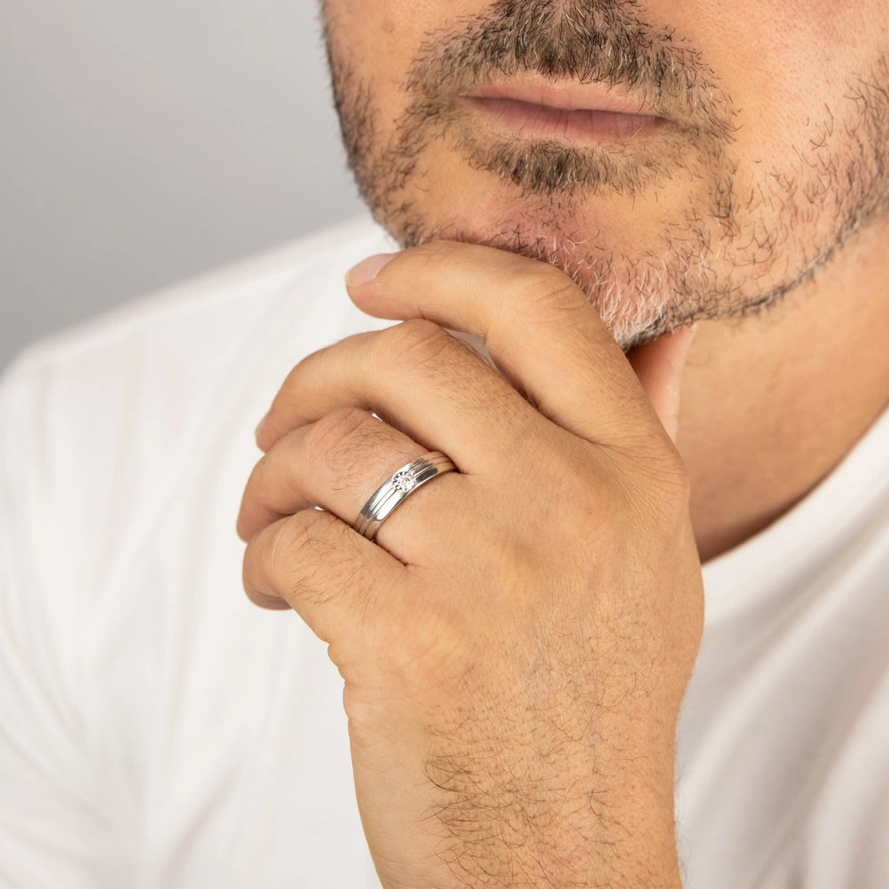 Luminesce Lab Grown 1 Brilliant Cut Diamond in Sterling Silver Gents Ring