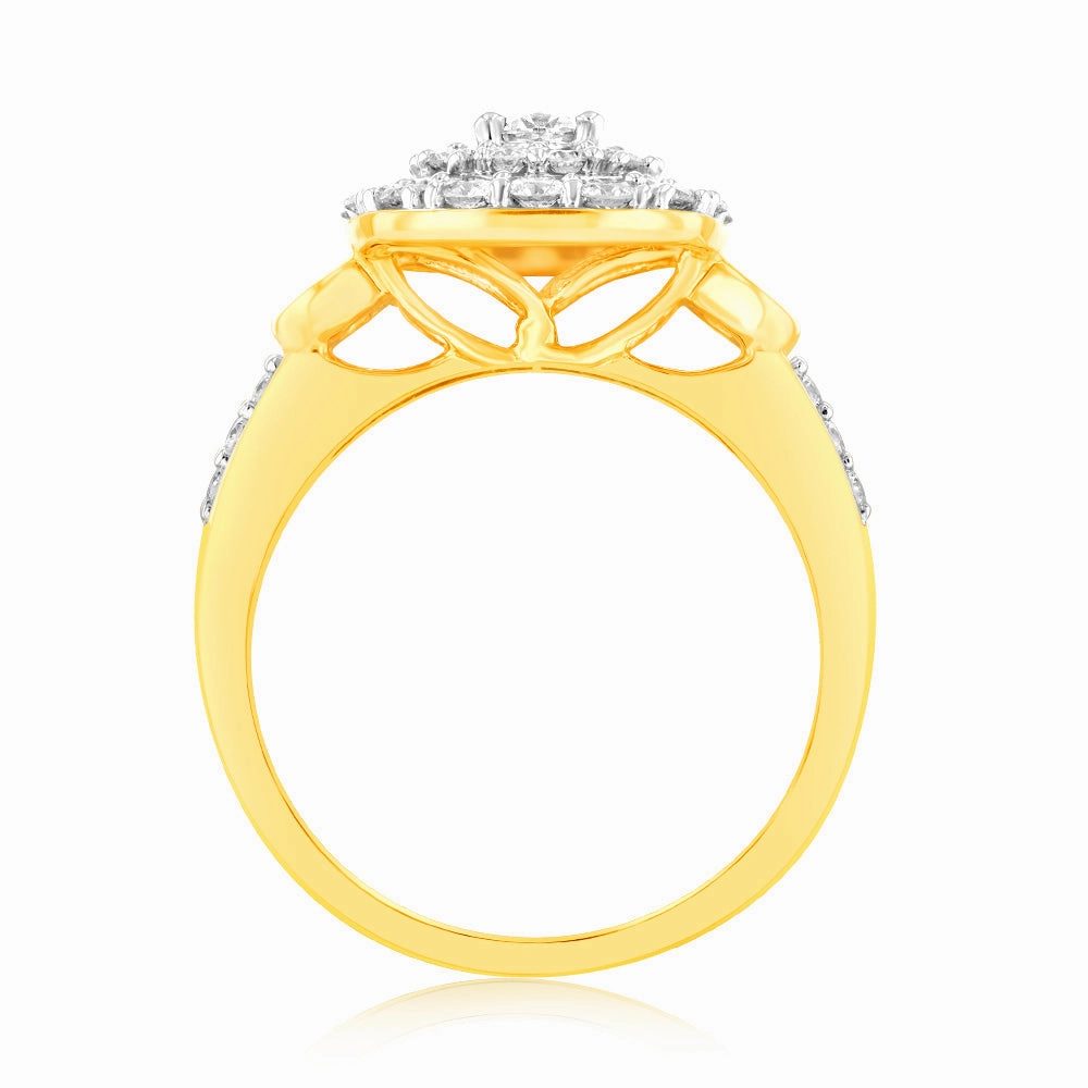 Luminesce Lab Grown 1 Carat Diamond Halo Engagement Ring in 9ct Yellow Gold