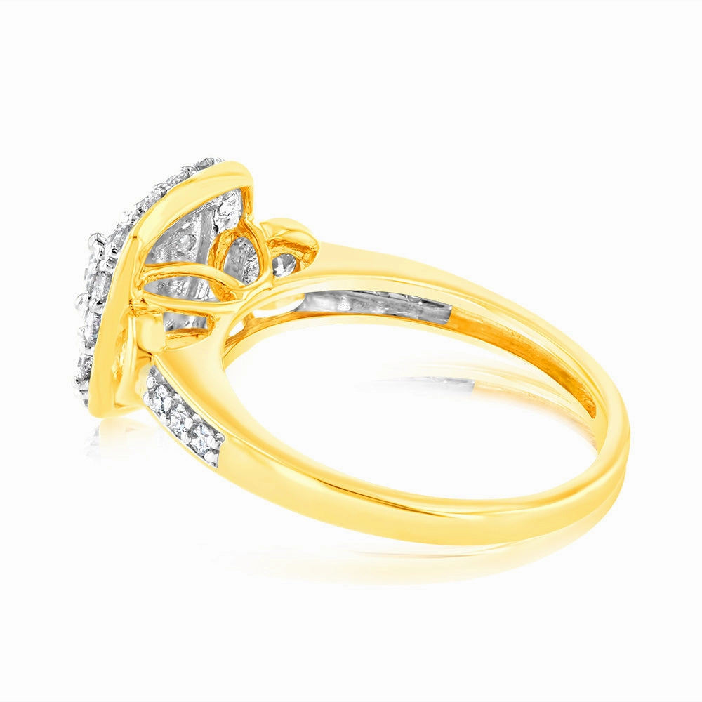 Luminesce Lab Grown 1 Carat Diamond Halo Engagement Ring in 9ct Yellow Gold