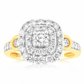 Luminesce Lab Grown 1 Carat Diamond Halo Engagement Ring in 9ct Yellow Gold