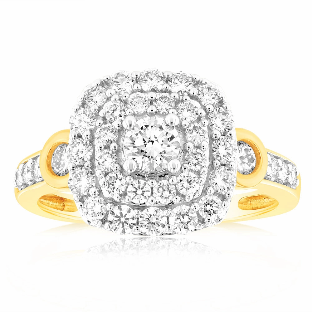 Luminesce Lab Grown 1 Carat Diamond Halo Engagement Ring in 9ct Yellow Gold