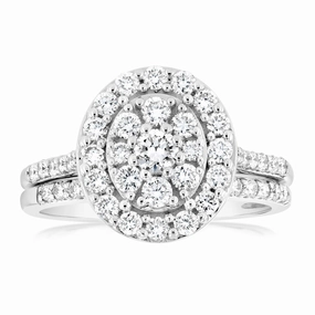 Luminesce Lab Grown 1 Carat Diamond Oval Bridal Set in 9ct White Gold
