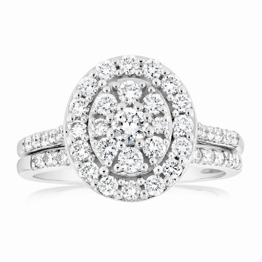 Luminesce Lab Grown 1 Carat Diamond Oval Bridal Set in 9ct White Gold