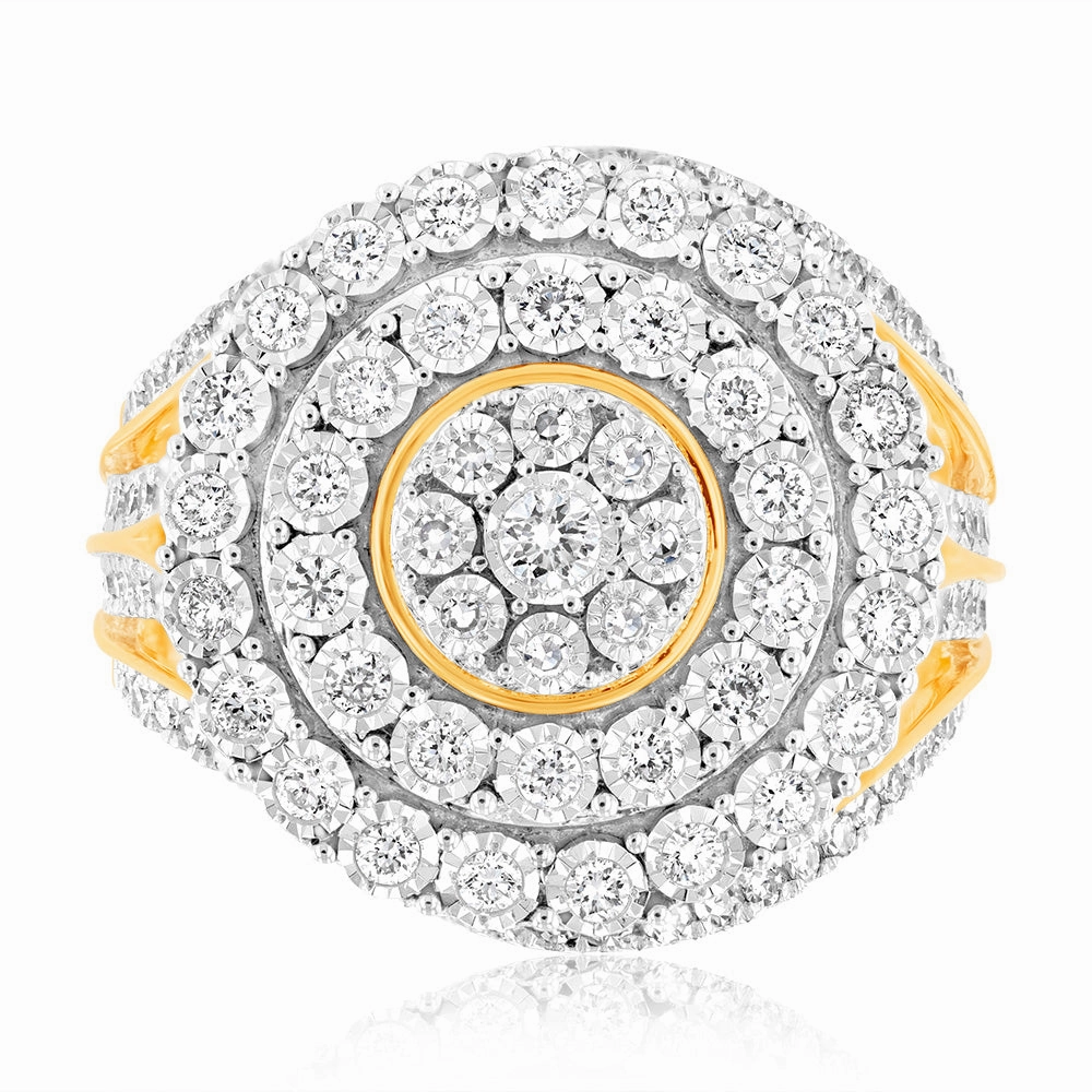 Luminesce Lab Grown 1Carat Cluster Shaped Diamond Engagement Ring in 9ct Yellow Gold