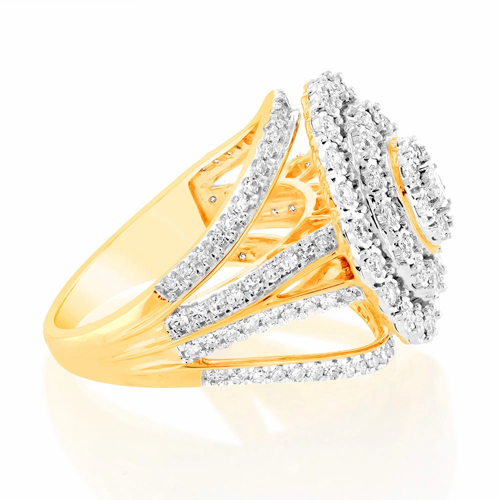Luminesce Lab Grown 1Carat Cluster Shaped Diamond Engagement Ring in 9ct Yellow Gold