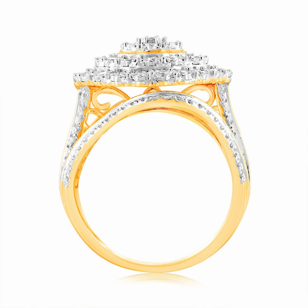 Luminesce Lab Grown 1Carat Cluster Shaped Diamond Engagement Ring in 9ct Yellow Gold
