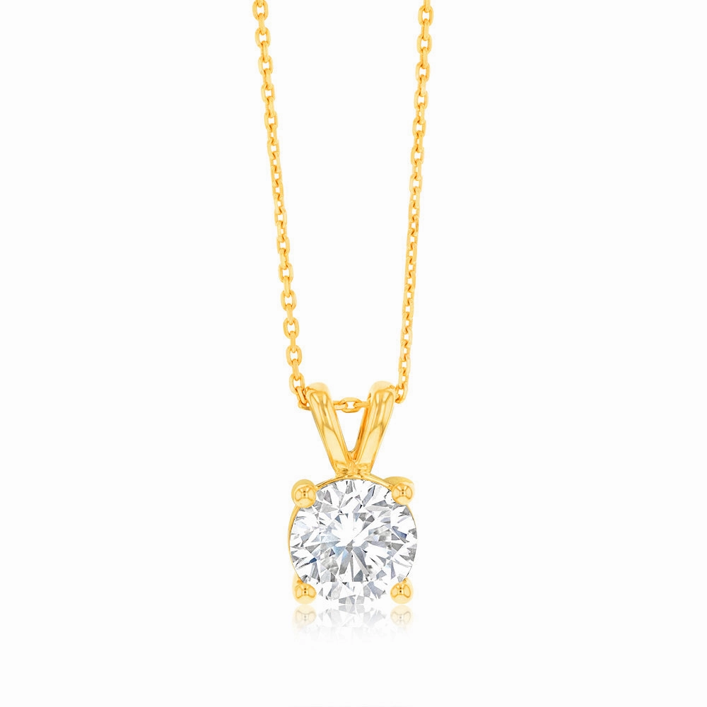 Luminesce Lab Grown 2 Carat Solitaire Diamond Pendant with Adjustable Chain in  9ct Yellow Gold
