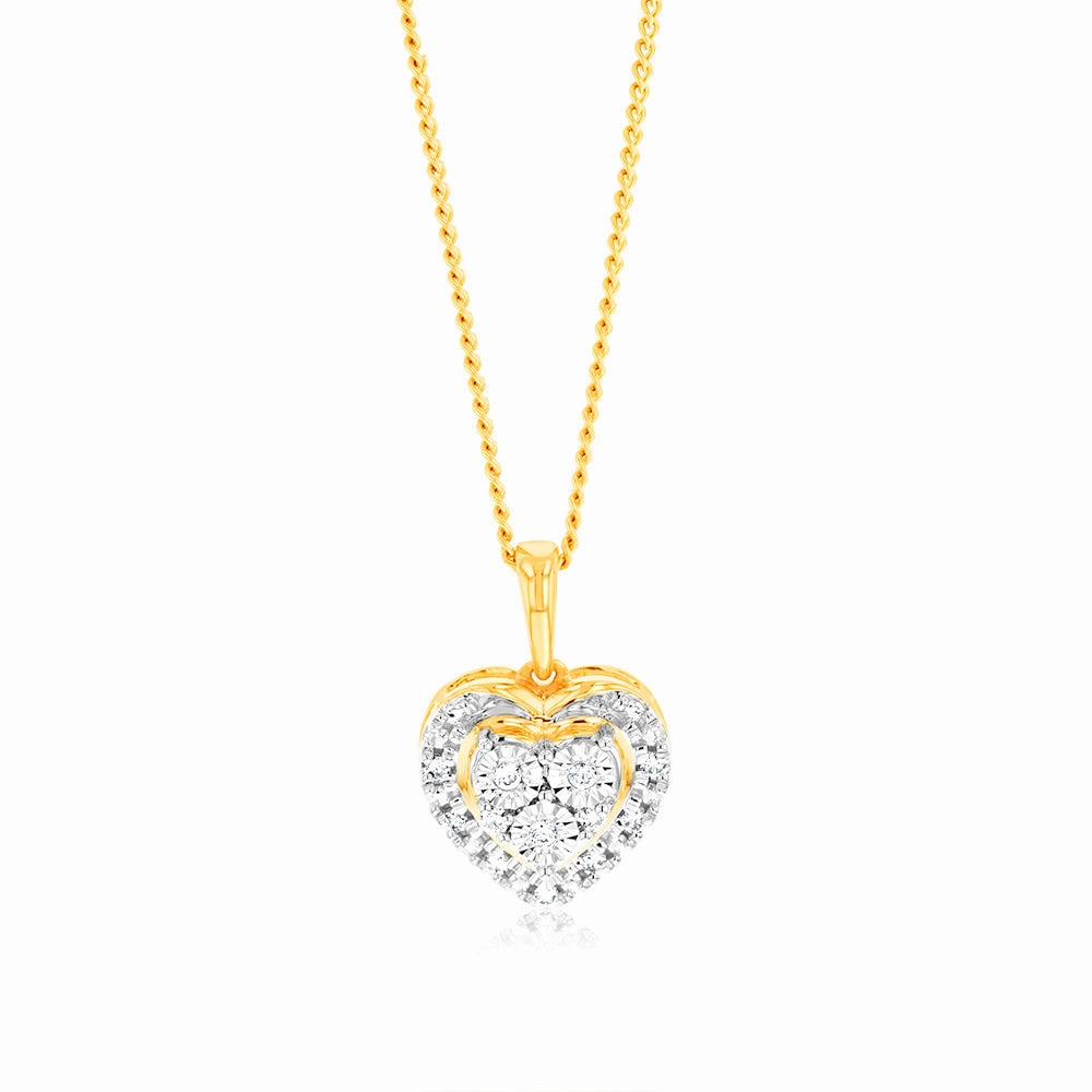 Luminesce Lab Grown 9ct Yellow Gold 16 Diamonds Heart Pendant