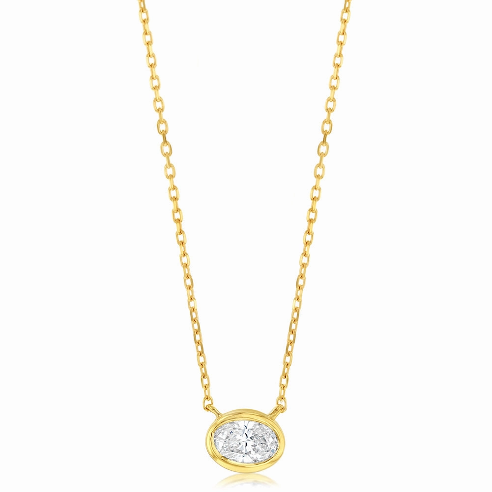 Luminesce Lab Grown 9ct Yellow Gold 1/5 Carat Diamond Oval Shaped Bezel Pendant