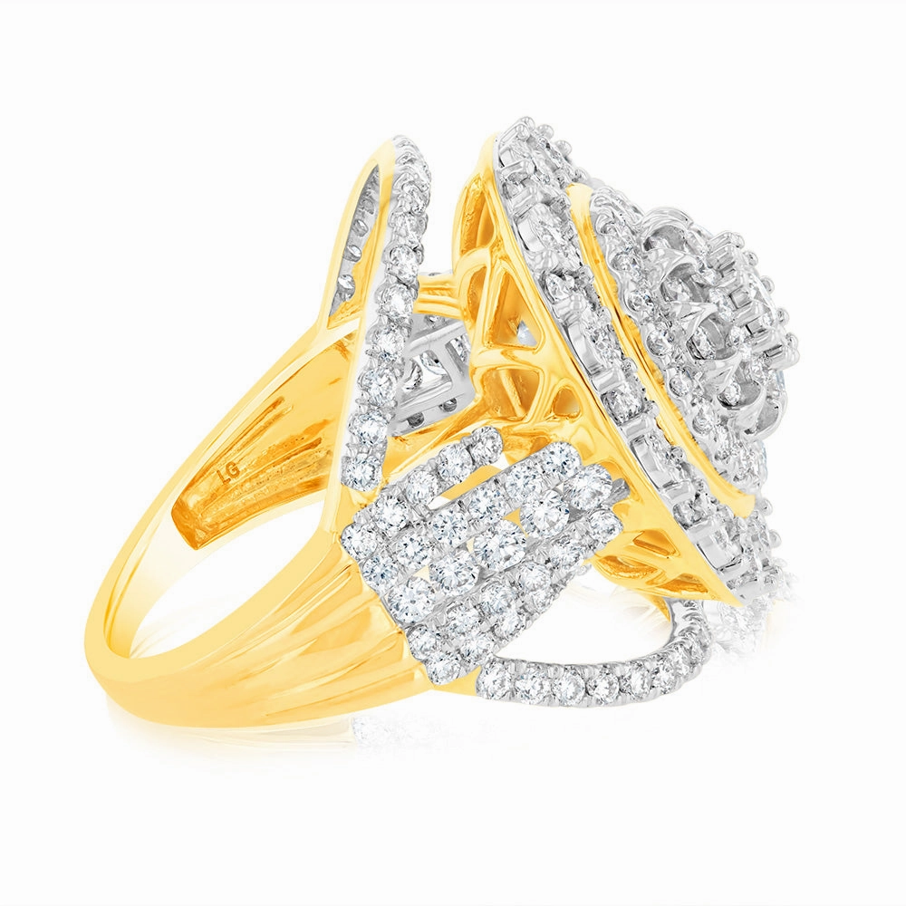 Luminesce Lab Grown 9ct Yellow Gold 2 Carat Diamond Cluster Ring