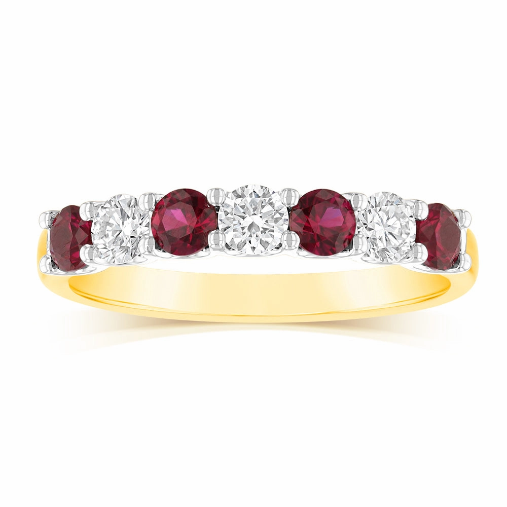 Luminesce Lab Grown 9ct Yellow Gold Created Ruby 0.30 Carat Diamond Ring