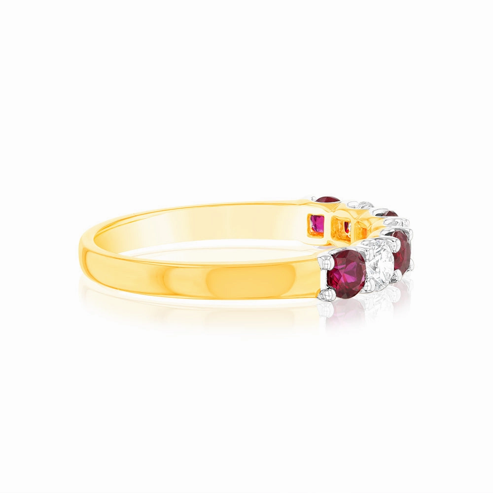 Luminesce Lab Grown 9ct Yellow Gold Created Ruby 0.30 Carat Diamond Ring