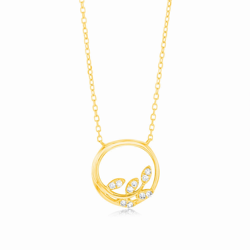 Luminesce Lab Grown 9ct Yellow Gold Tree in Circle with 10 Diamonds   45cm Chain