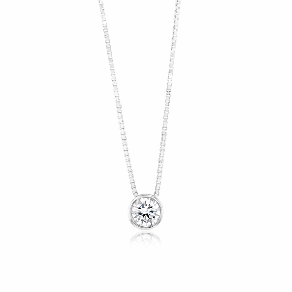 Luminesce Lab Grown Bezel Pendant in 1/4 Carat Diamond with Silver Slider Chain