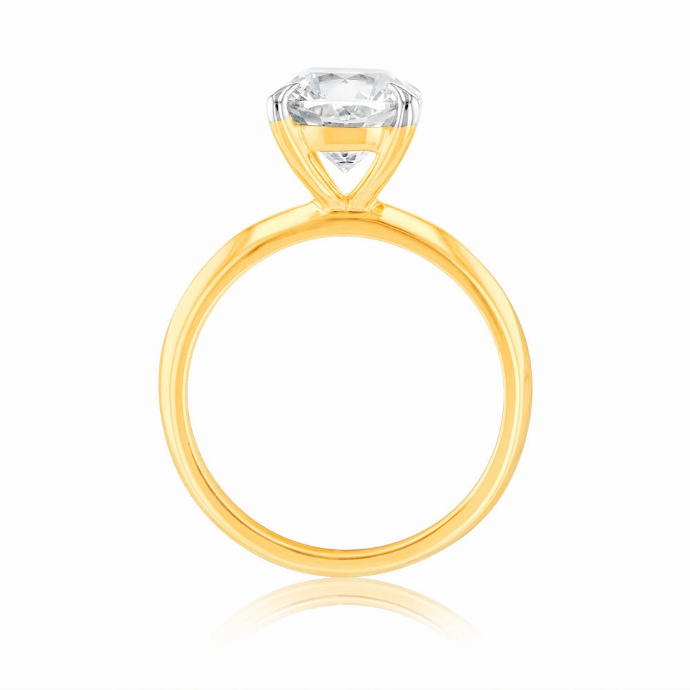 Luminesce Lab Grown Certified 2 Carat Diamond Cushion Cut Engagement Ring in 18ct Yellow Gold