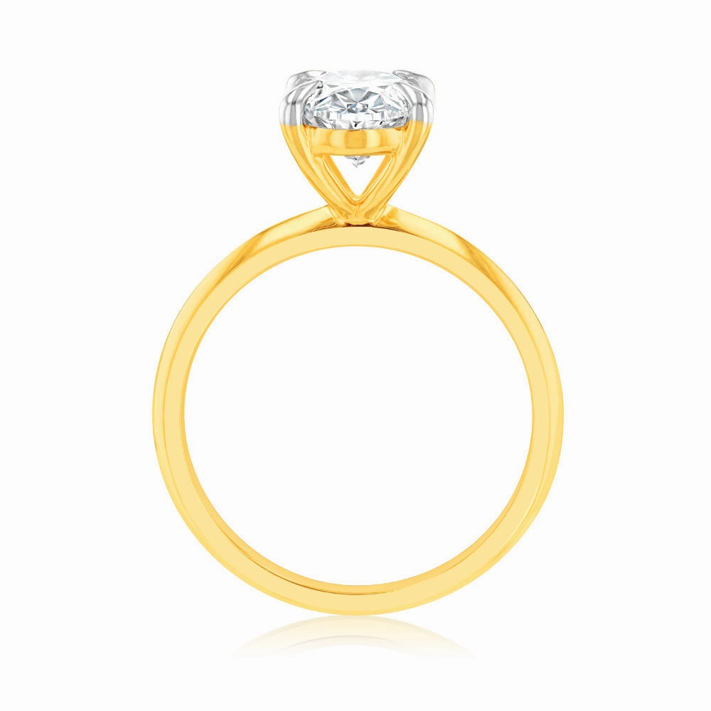 Luminesce Lab Grown Certified 2 Carat Oval Diamond Engagement Ring in 18ct Yellow Gold