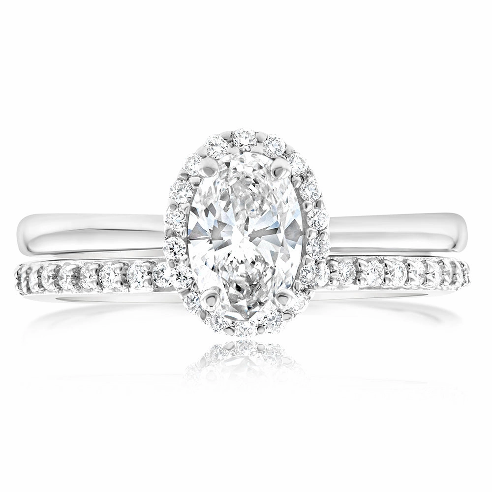 Luminesce Lab Grown Diamond 1 Carat Bridal Set in Halo Design set in 18ct White Gold