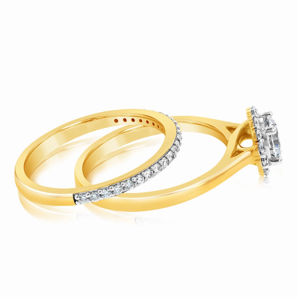 Luminesce Lab Grown Diamond 1 Carat Bridal Set in Halo Design set in 18ct Yellow Gold