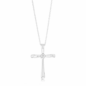 Luminesce Lab Grown Sterling Silver 1/6 Carat Cross Diamond Pendant 45cm Chain Included