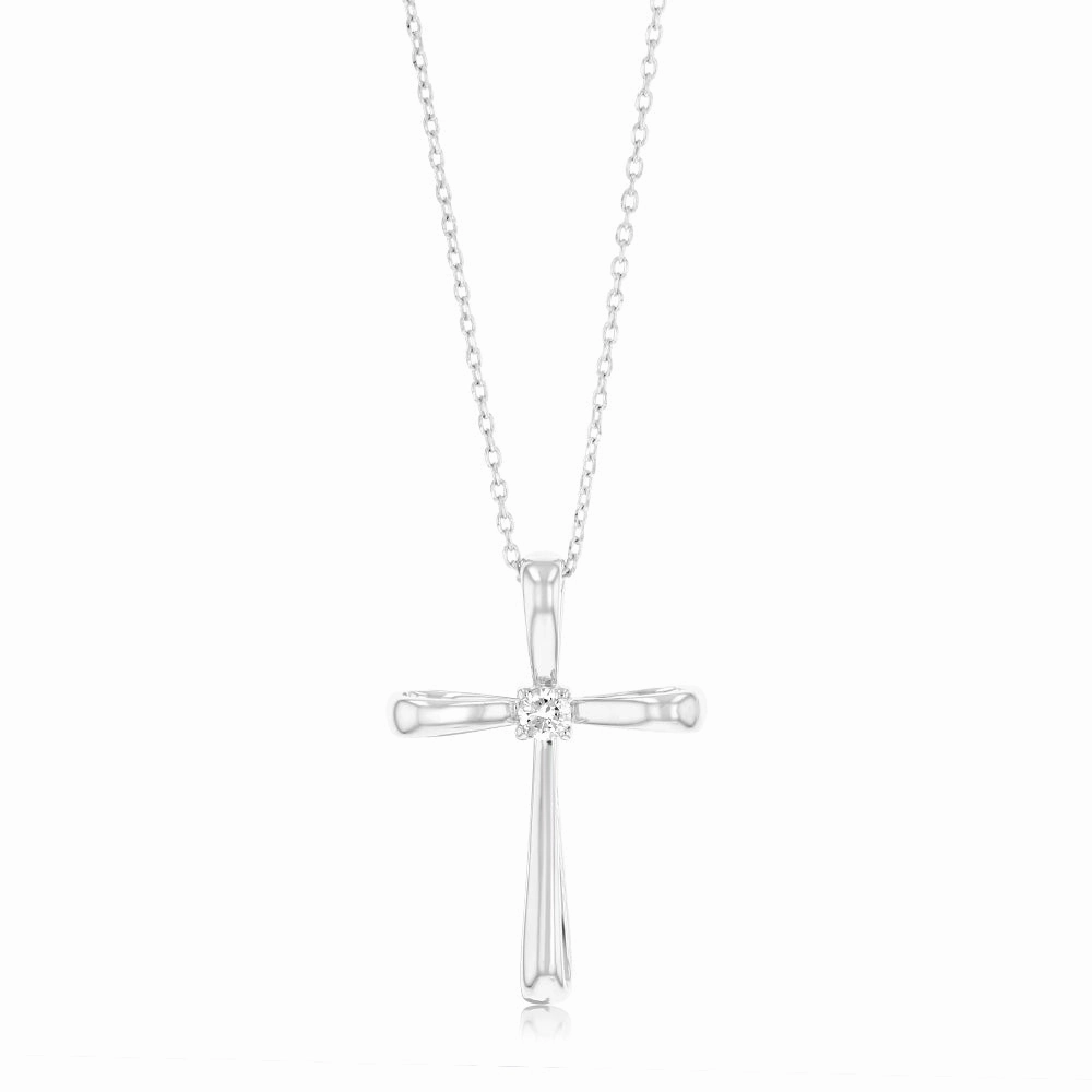 Luminesce Lab Grown Sterling Silver 1/6 Carat Cross Diamond Pendant 45cm Chain Included