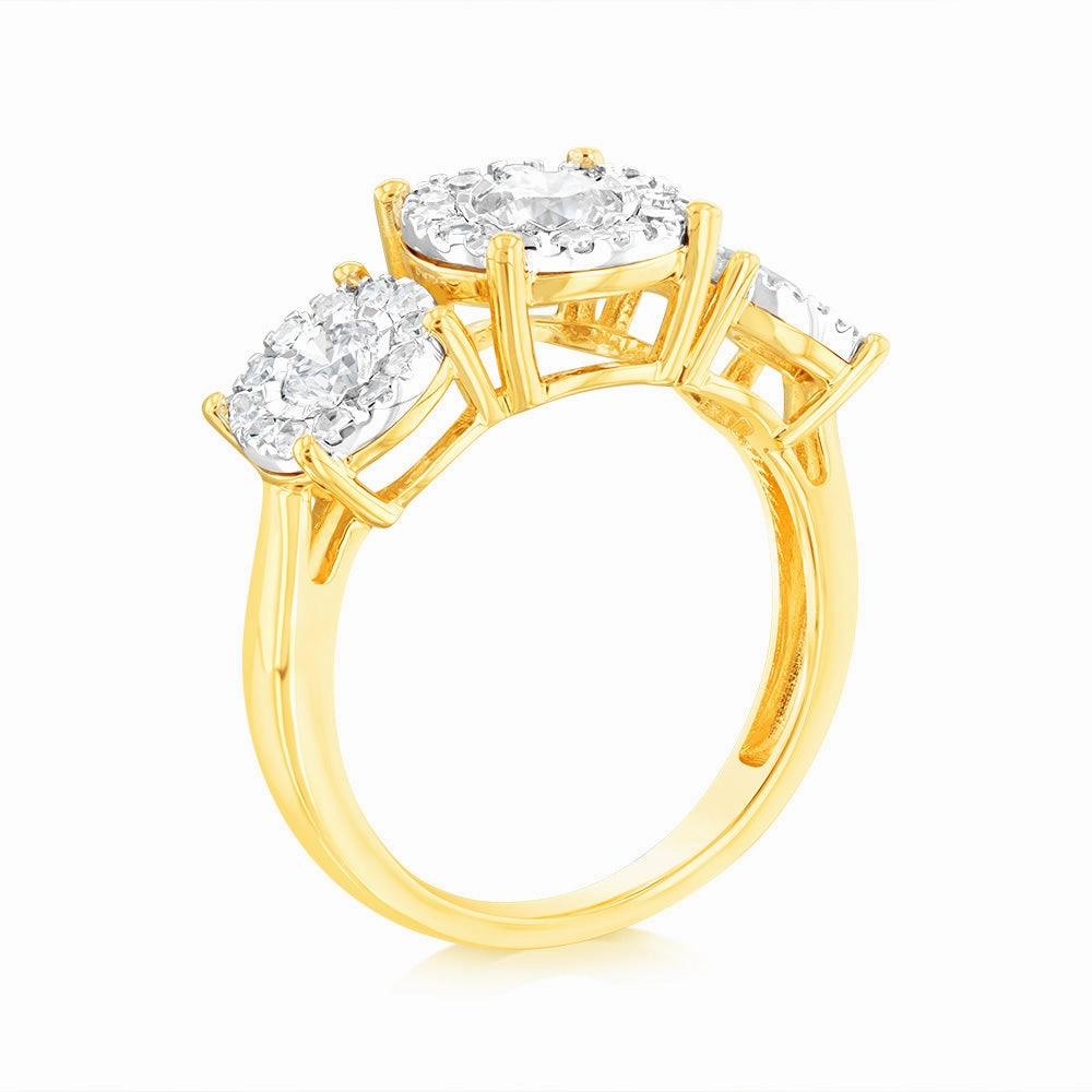 Luminesce Lab Grown Trilogy 1 Carat Diamond Ring in 9ct Yellow Gold
