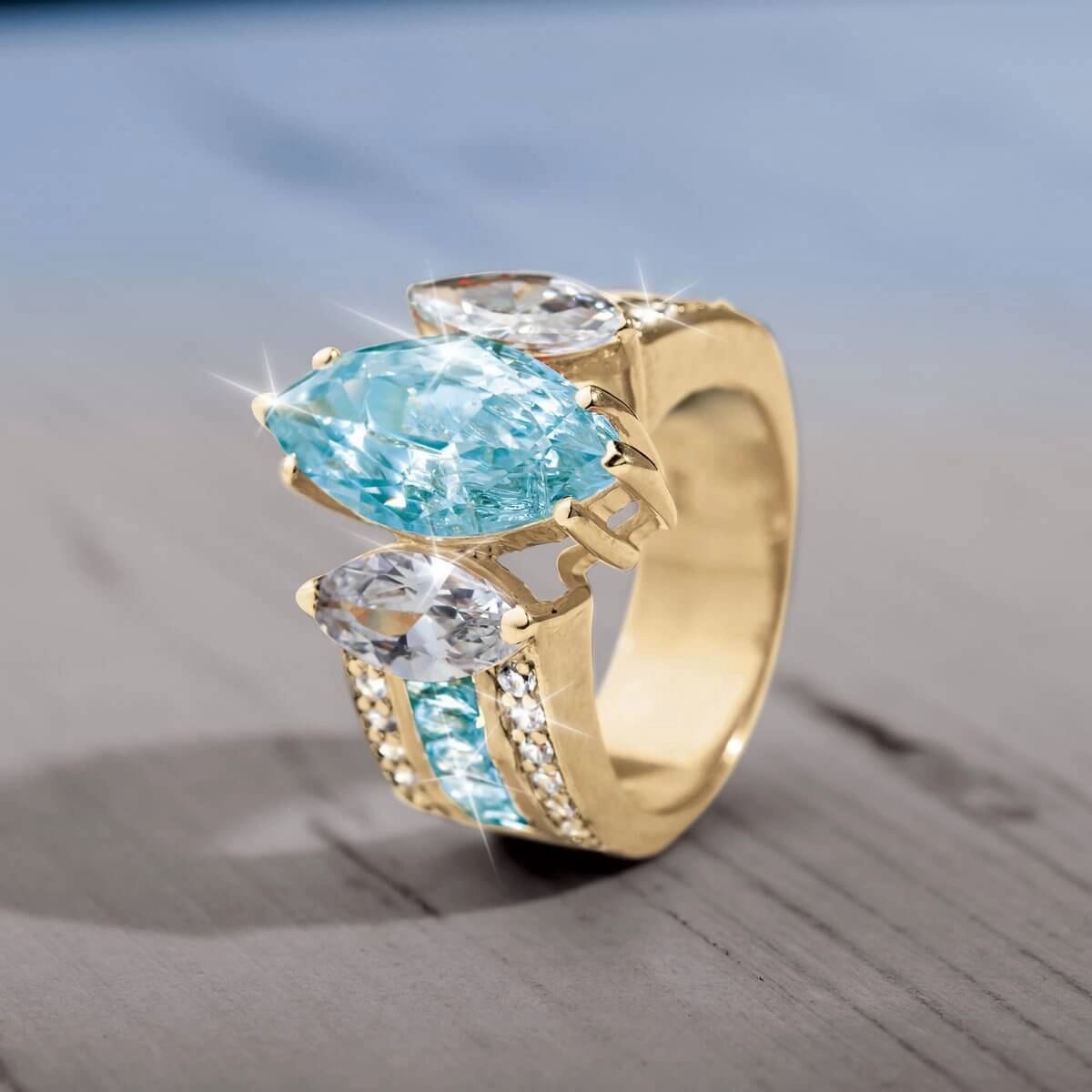 Marquise Blue & White Ring