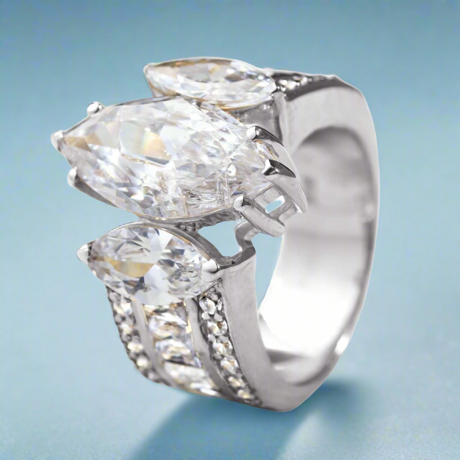 Marquise Trilogy Ring Rhodium