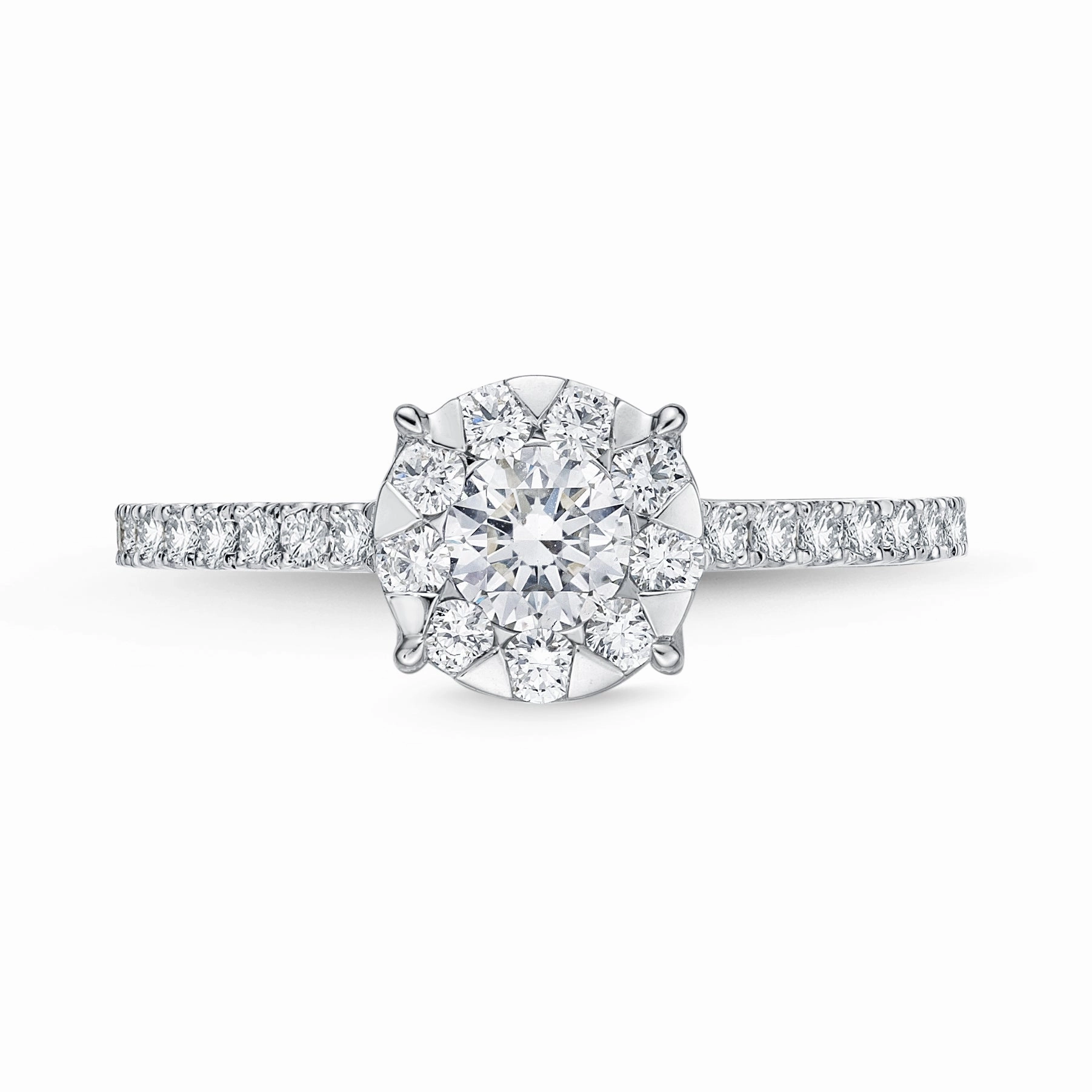 Memoire 18ct White Gold 0.45 Carat Diamond Bouquet Halo Solitaire Ring