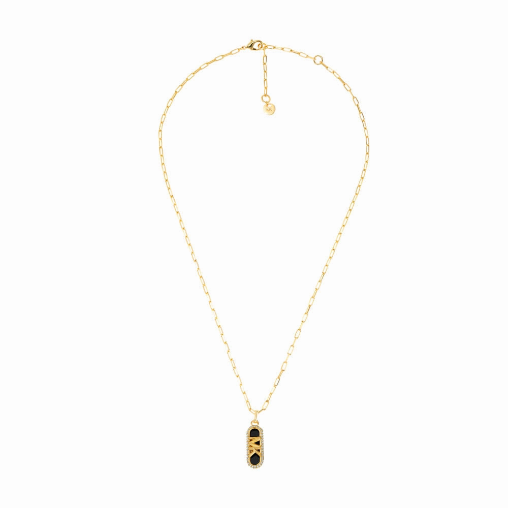 Michael Kors 14ct Yellow Gold Plated Brass Black Onyx Dog Tag Pendant with Chain