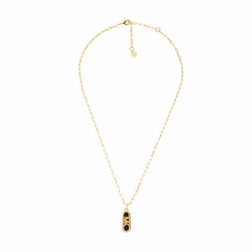 Michael Kors 14ct Yellow Gold Plated Brass Black Onyx Dog Tag Pendant with Chain