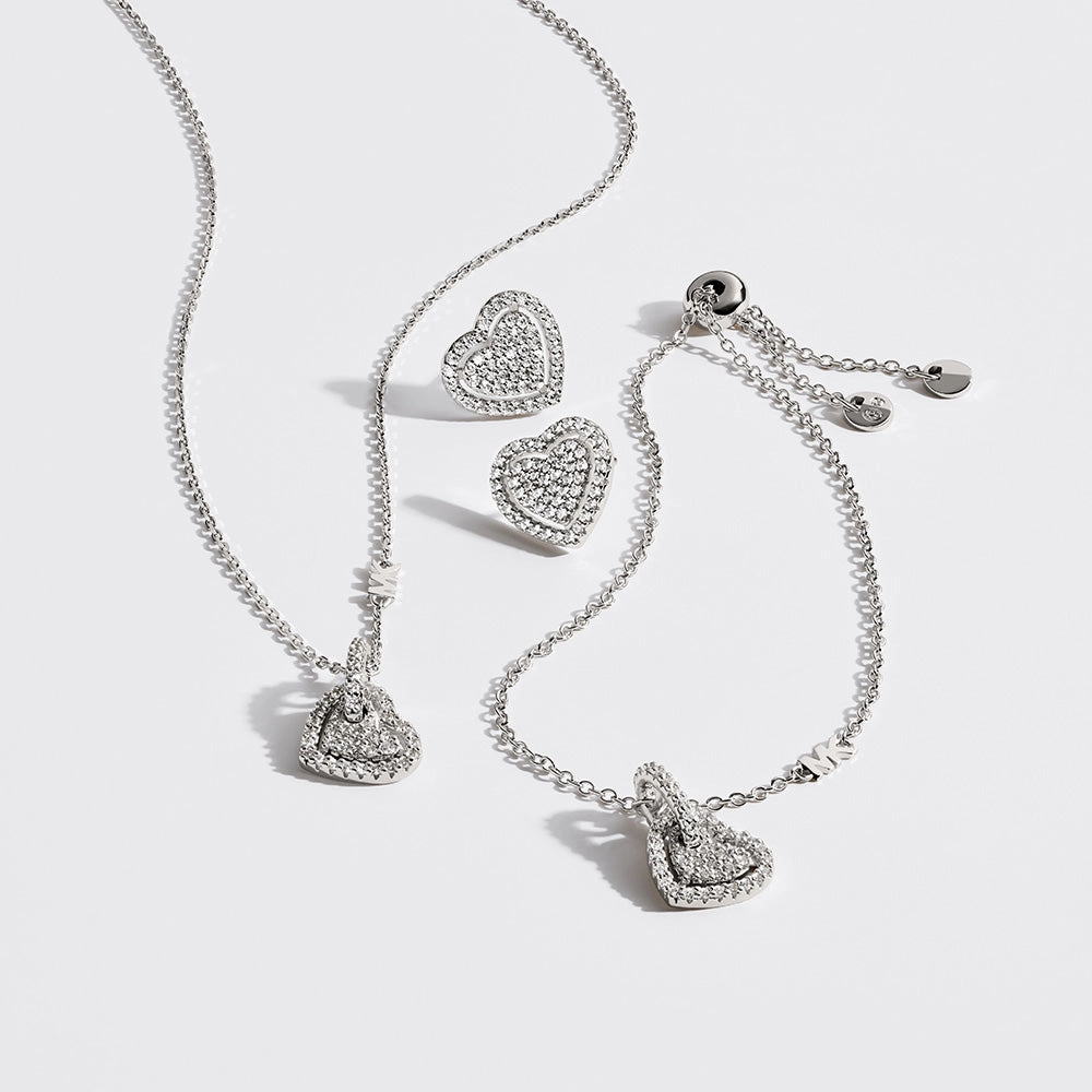 Michael Kors Sterling Silver Pave Heart Pendant On Chain
