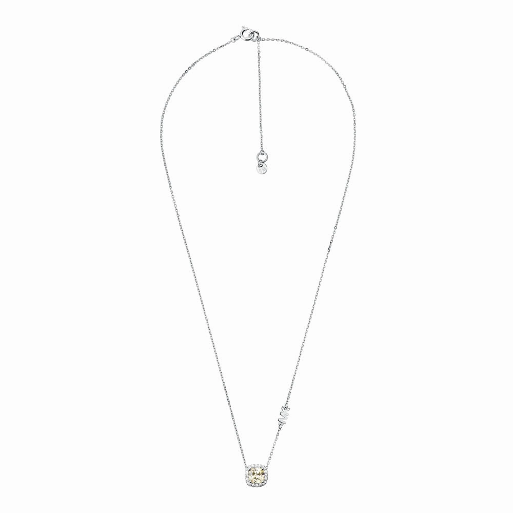 Michael Kors Sterling Silver Premium Pave Cushion Cut Pendant with Chain