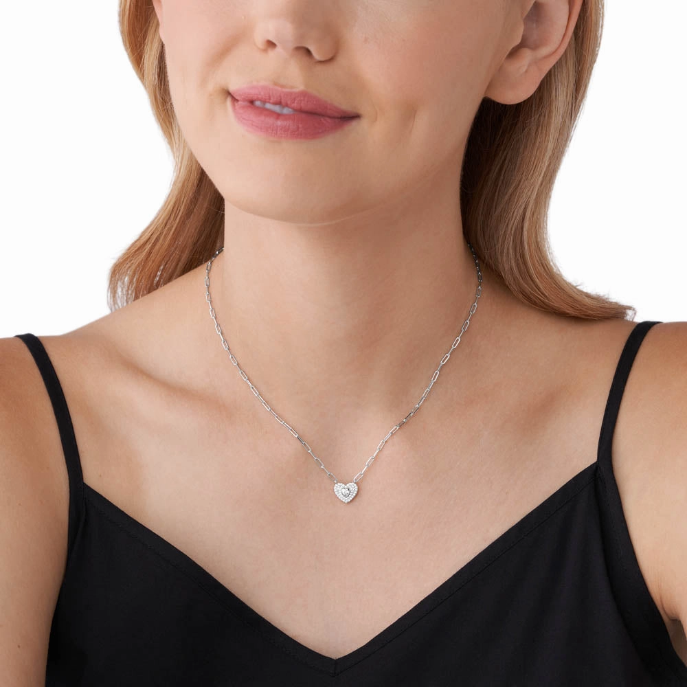 Michael Kors Sterling Silver Premium Pave Heart Pendant with Chain